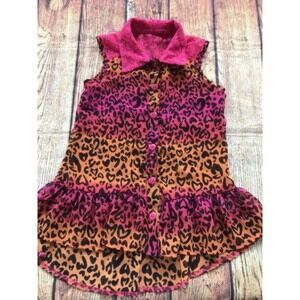 George Leopard Print Hearts Button Front Lace Ruffle Top Girl's Size Med. Pink